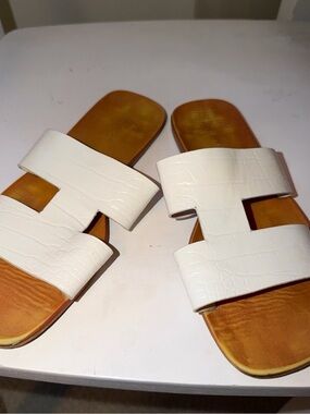 BAMBOO White Croc-Embossed Double-Strap Slide Sandals